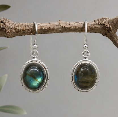 Pendientes de Labradorita Natural en Plata de Ley 925