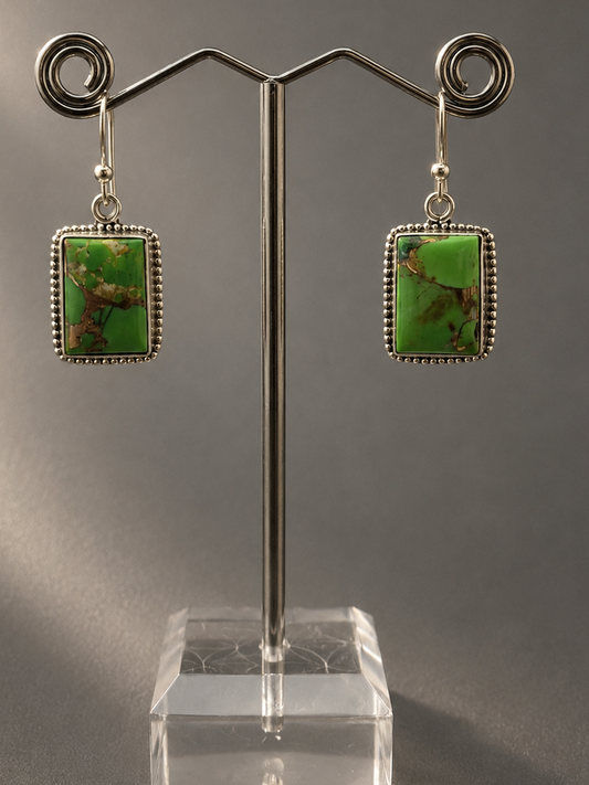 Pendientes Cuadrados de Turquesa Verde con Pirita en Plata de Ley 925