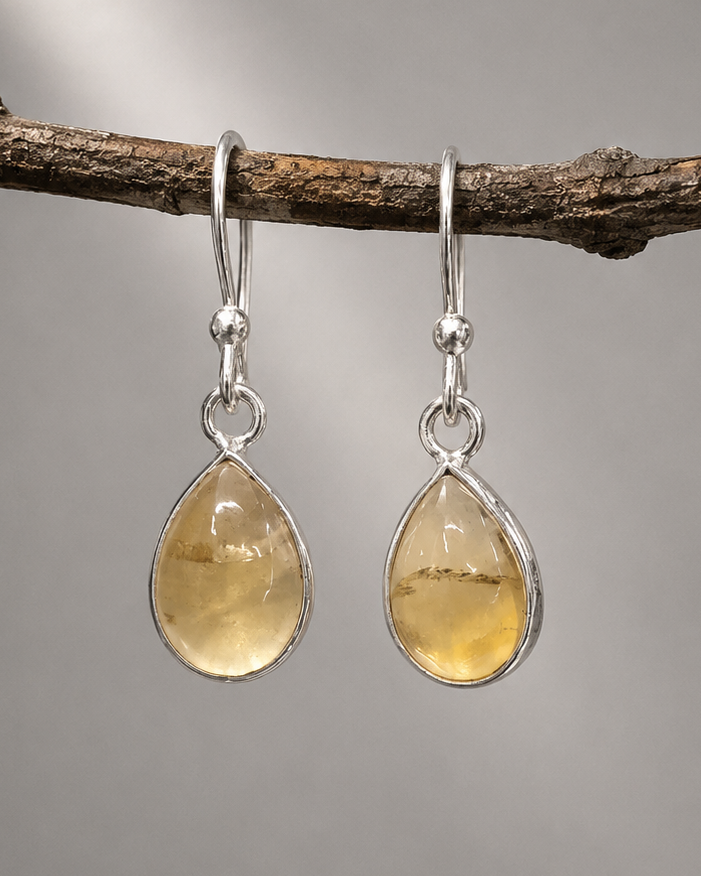 Pendientes Lágrima de Citrino Natural en Plata de Ley 925